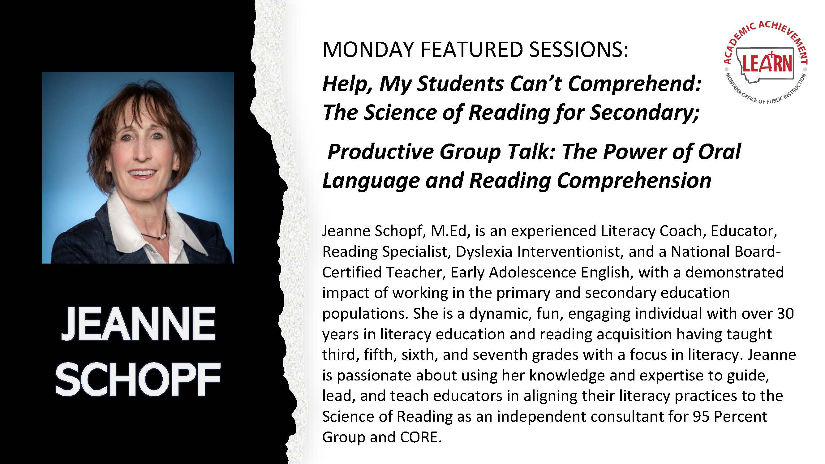 Jeanne Schopf Featured Sessions